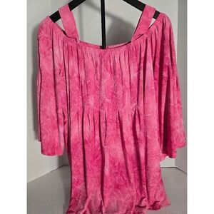 Avenue Pink Tie Dye Cold Shoulder Tunic‎ Top Blouse Women Size 18/20